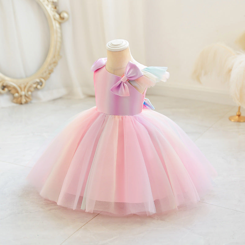 ZllKl Girls' New Princess Mesh Embroidered Children's Dress Children Puff Mesh Birthday Full-Year Formal Dress Wholesale