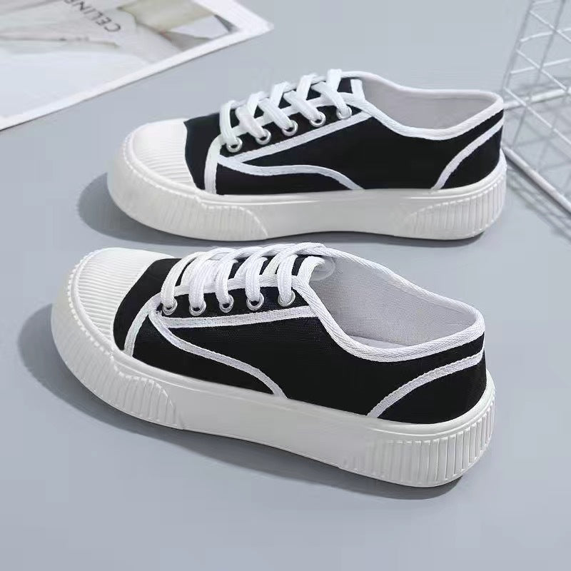ZllKl Women's Canvas Shoes New Summer Spring and Autumn Fashionable Ins Versatile Biscuit Board Shoes Thick Bottom Leisure Cloth Shoes