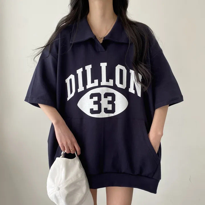 ZllKl Manufacturer black top ins medium and long cotton T-shirt women's summer tide brand short sleeve pocket Internet celebrity Korean version polo sweater