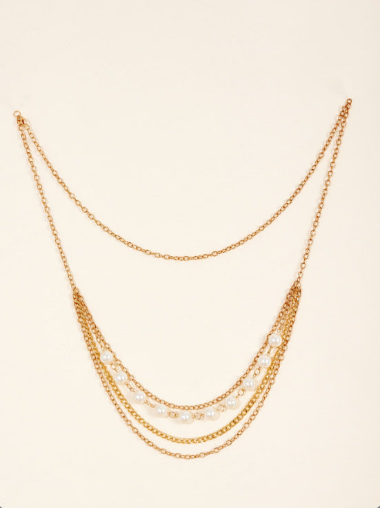 FB3337 2025 waist chain pearl chain metal chain combination multi-layer wave fringed waist chain body chain