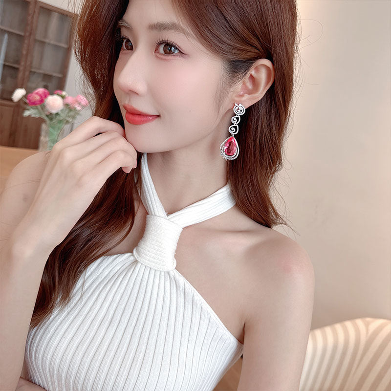 2025 Premium retro water drop earrings exquisite dinner dress silver needle earrings light luxury heavy industry micro zircon earrings