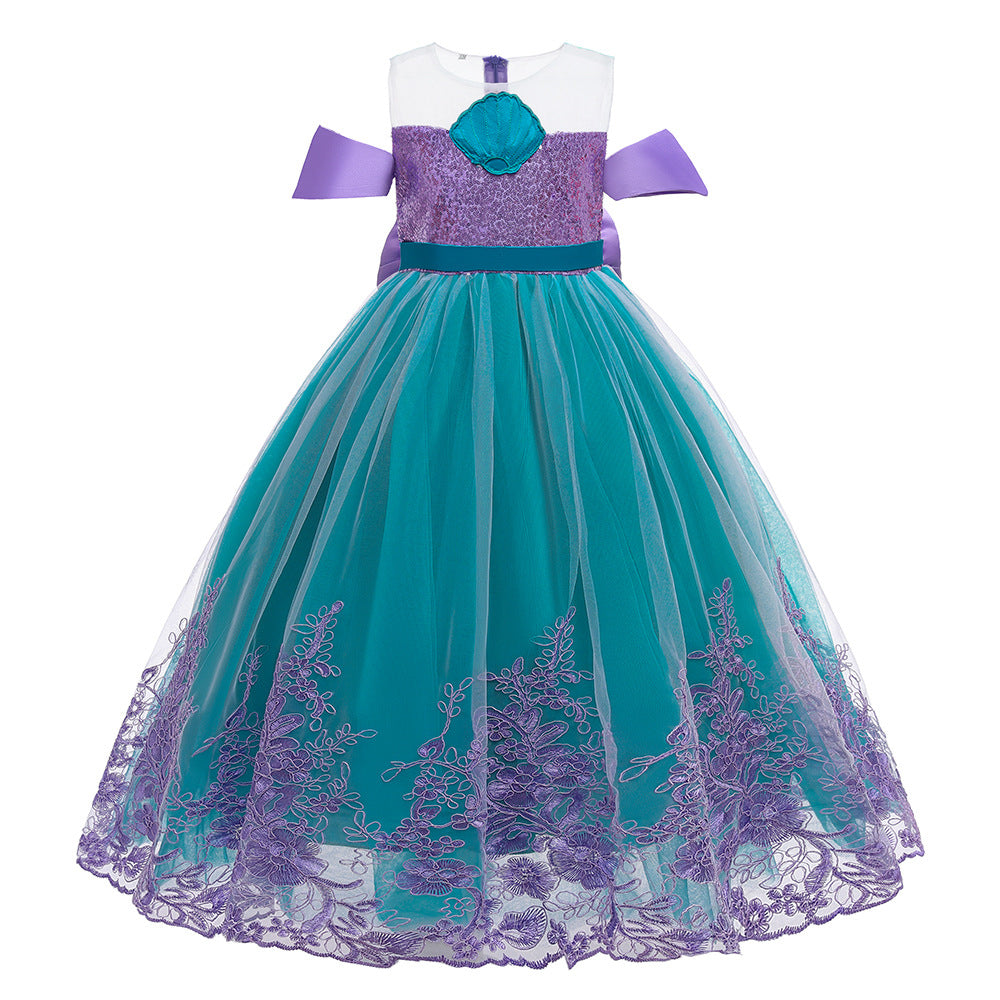 ZllKl Halloween Children's Costume Mermaid Mesh Sequins Shell Princess Dress Dress Girl's Dress Performance Costume