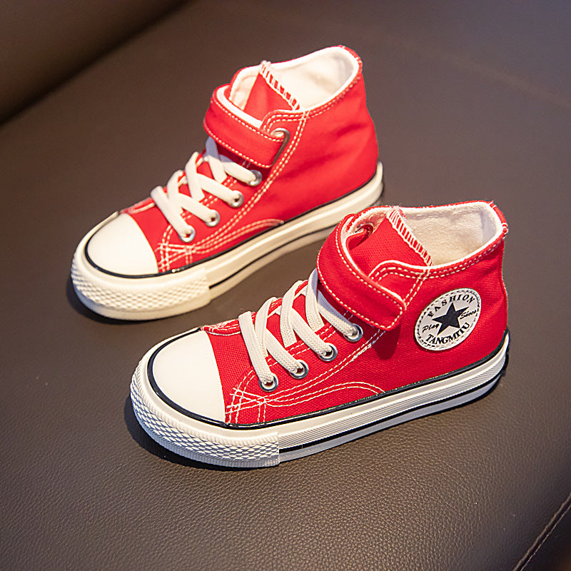 ZllKl Children's High-Top Canvas Shoes Spring New Girls Internet-Famous Skateboard Shoes Middle and Big Children Magic Stick Shoes Boy's Cloth Shoes