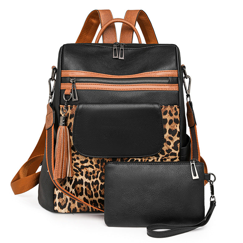 2025 New retro leopard print fashion women's backpack large capacity backpack women's casual backpack wholesale
