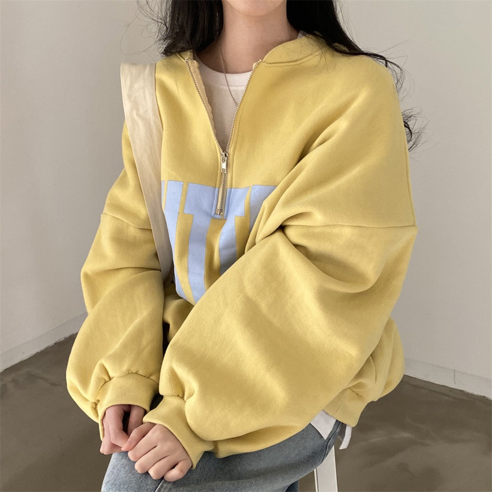 ZLLKL 2025 Wholesale baseball collar zipper sweater women's autumn women's clothing loose thickened thin Korean velvet large size spring and autumn
