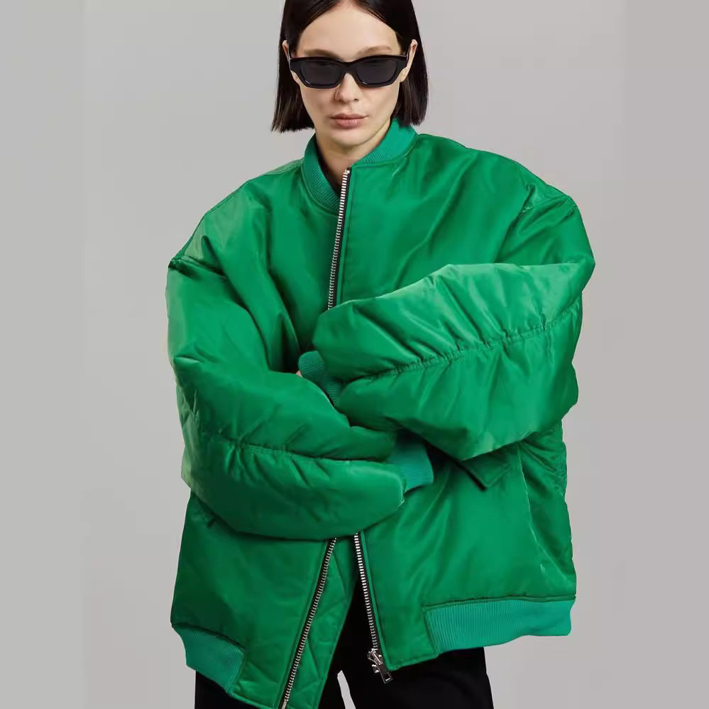 2023 autumn and winter European and American men's and women's same loose zipper cotton-padded flight jacket women's ins small fragrant baseball jacket