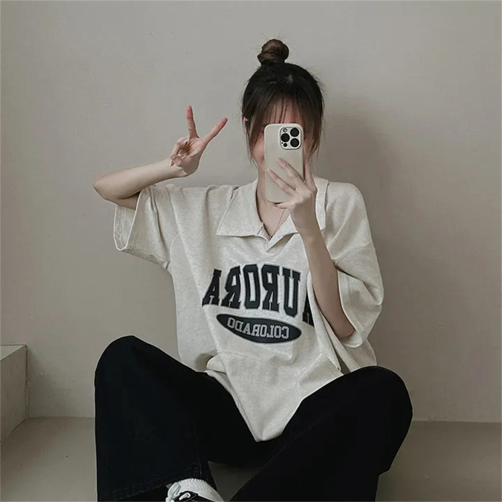 ZllKl Manufacturer 3-color sweater polo cotton casual Internet celebrity Korean T-shirt women's short sleeves summer five-quarter sleeves loose niche over