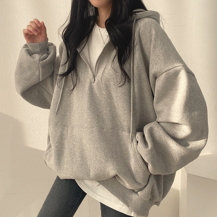 ZLLKL 2025 Wholesale sweater women's new ins Harajuku zipper loose and thin spring, autumn and winter thickened and velvet trendy brand