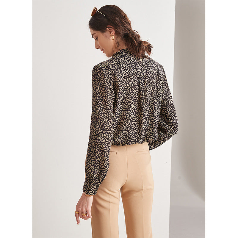 Silk shirt women's spring and summer popular streamer shirt mulberry silk new niche floral temperament commuter top