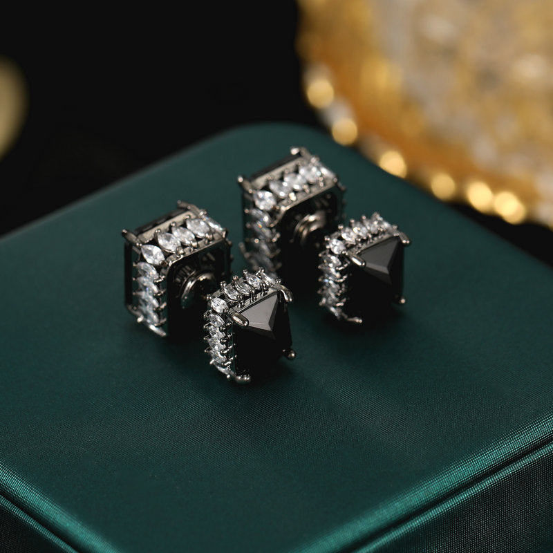 2025 Light luxury design sense, many earrings, super flash zircon inlaid earrings, three-dimensional square geometric front and rear two earrings.