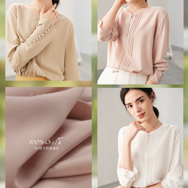 Silk shirt women's spring and summer new long-sleeved Hangzhou solid color OL wind heavy sand washed mulberry silk shirt