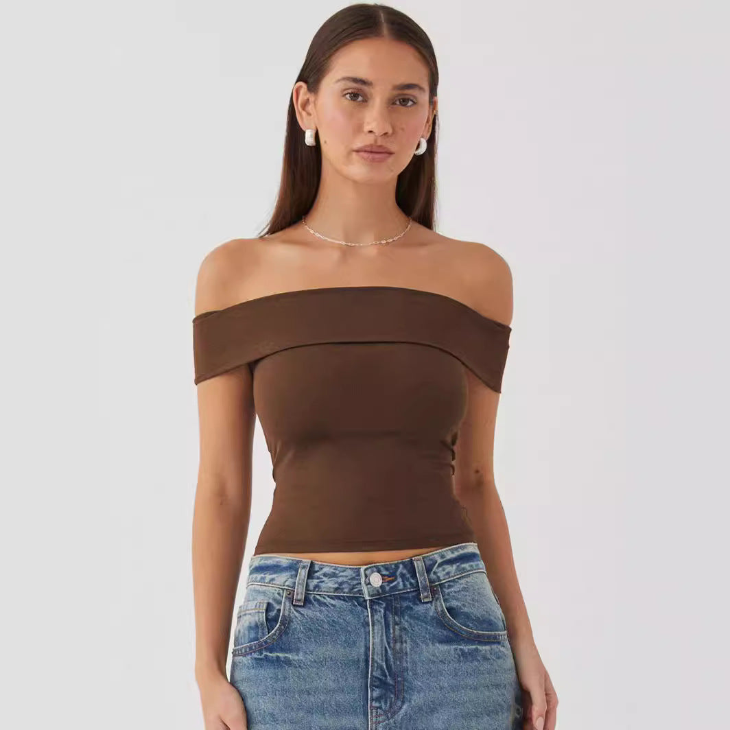 ZllKl European and American Women's Clothing Summer New Tube Top Sexy T-shirt off-Shoulder Hot Girl Pure Desire Style Top for Women