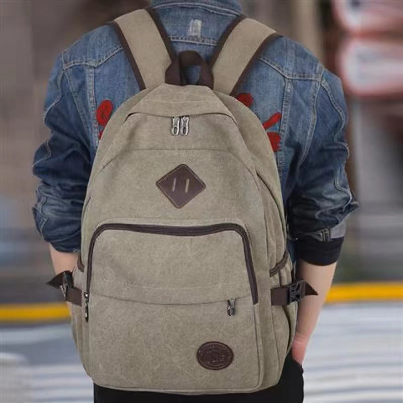 New Thickened Canvas Backpack Men's Wear-Resistant Durable Travel Multi-Functional Layered Bag Early High School Student Schoolbag