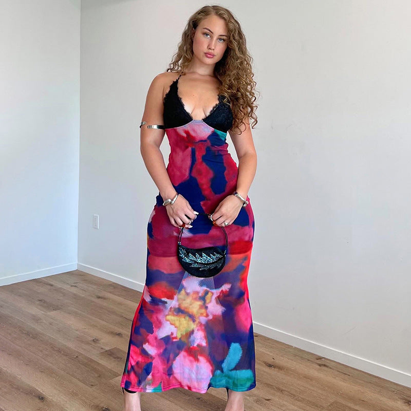2025 D24DS214 women's clothing summer new temperament V-neck suspender backless slim high-waisted fishtail long dress