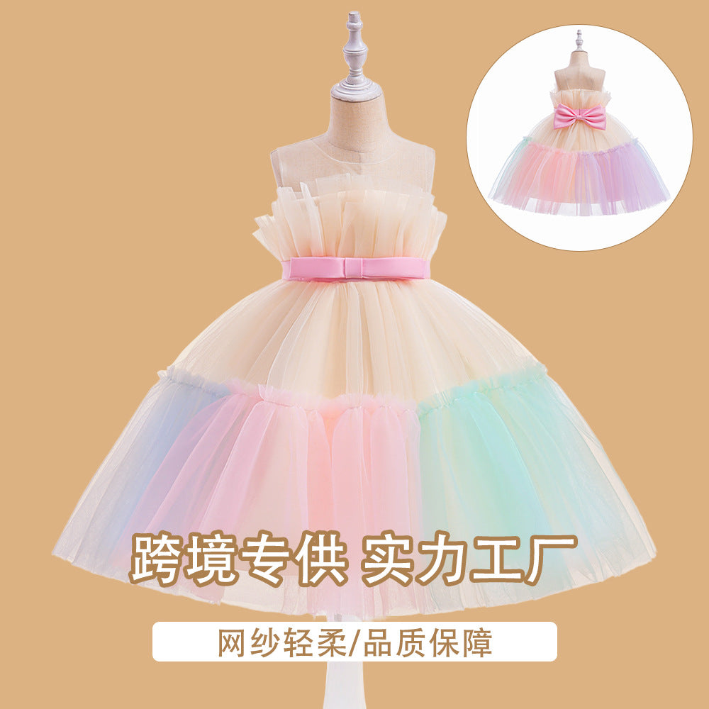 ZllKl One Year Old Celebration Dress Foreign Trade New Popular Girls Color Matching Pettiskirt Cake Dress Children's Dress