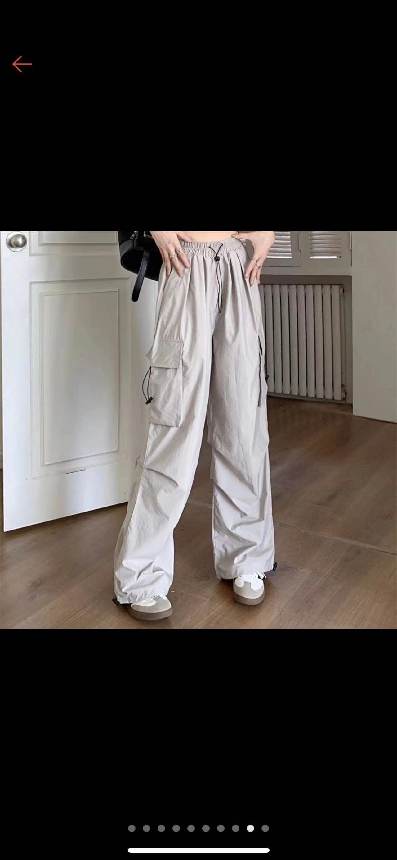 ZllKl Nylon Quick-Drying Overalls Women's Summer New American Parachute Pants High Waist Wide Leg Leisure Drawstring Sports Pants