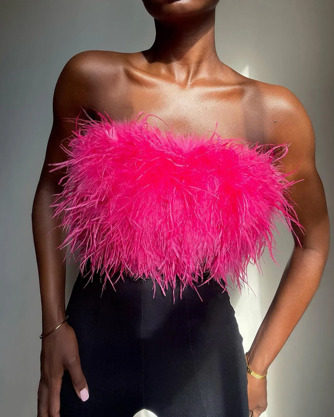 Spring and summer 2022 2025 Popular trade fashion fluffy multi-color fluffy tube top versatile 2025 New tops New