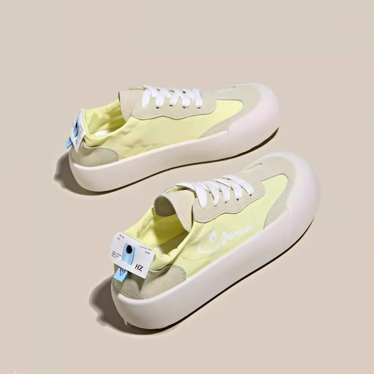 ZllKl Jingming Popular Platform German Training Shoes for Women Spring New Breathable Canvas Shoes Casual All-Match White Shoes Height Increasing
