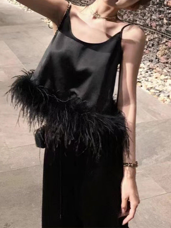 2025 Design set popular summer new fashion pure desire suspender top wide leg pants set