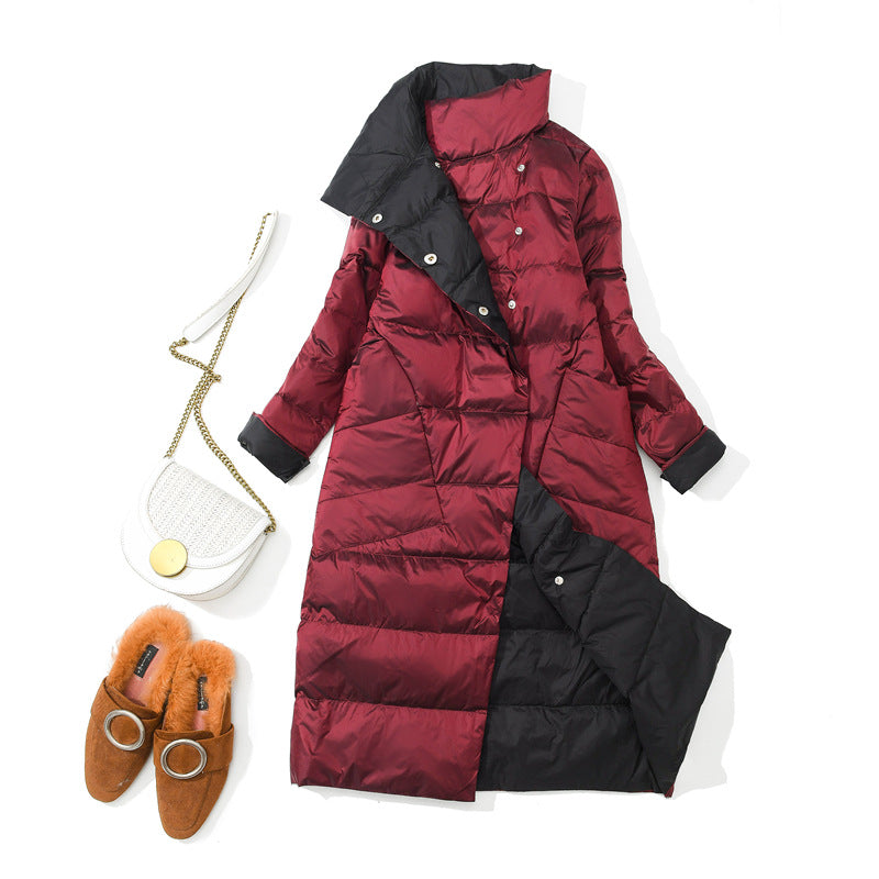 Cross-border wears down jackets on both sides in Europe and the United States, women's medium and long New new light and thin stand-up collar white duck down jacket.