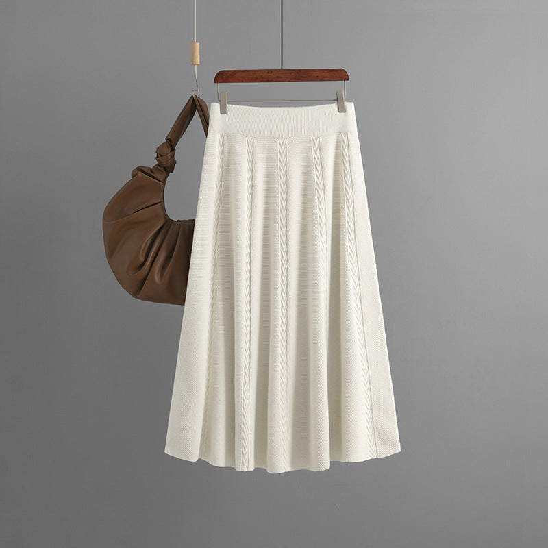 ZllKl 2025 new medium and long autumn and winter pendant feeling a word khaki knitted skirt children's winter sweater