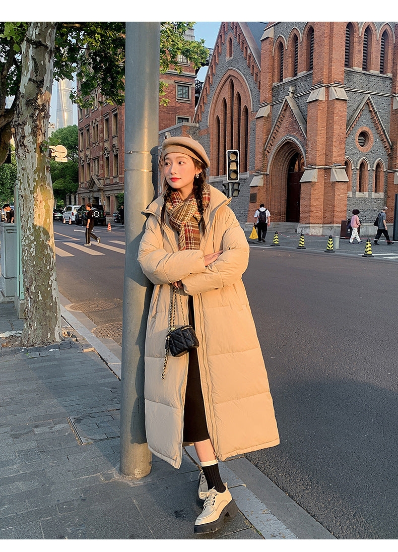 Russian extended model to ankle down cotton-padded jacket for women in the winter of 2023, new Korean version loose knee-padded jacket