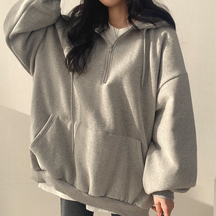 ZLLKL 2025 Wholesale sweater women's new ins Harajuku zipper loose and thin spring, autumn and winter thickened and velvet trendy brand