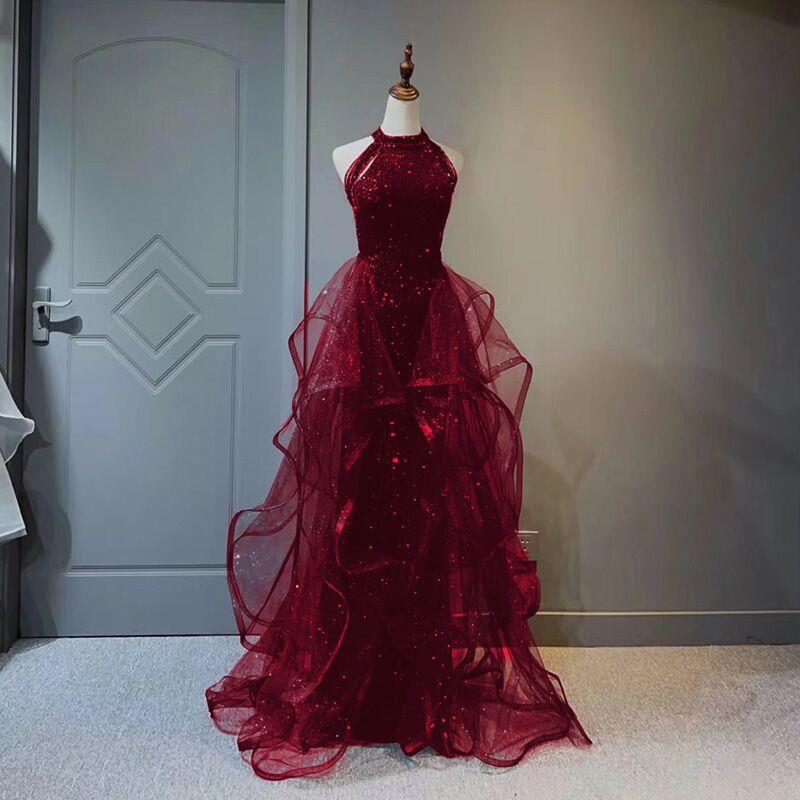 2025 Black sequined evening dress dress women 2025 new dress trailing party host adult evening dress one hair
