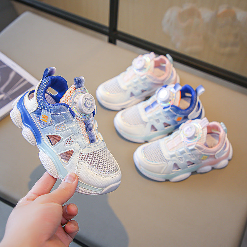 ZllKl Girls' Shoes Summer New Rotating Buckle Single Mesh Children's Net Red Frame Shoes Middle and Big Children Girls' One Piece Dropshipping