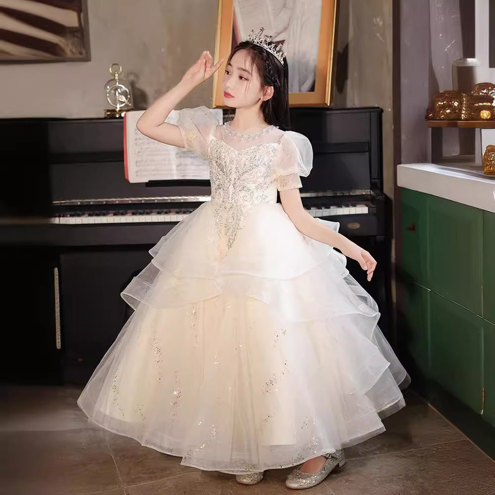 ZllKl Children's Dress Light Luxury Minority New Girls' High-End Birthday Fashionable Princess Dress Flower Girl Costume for Piano Performance