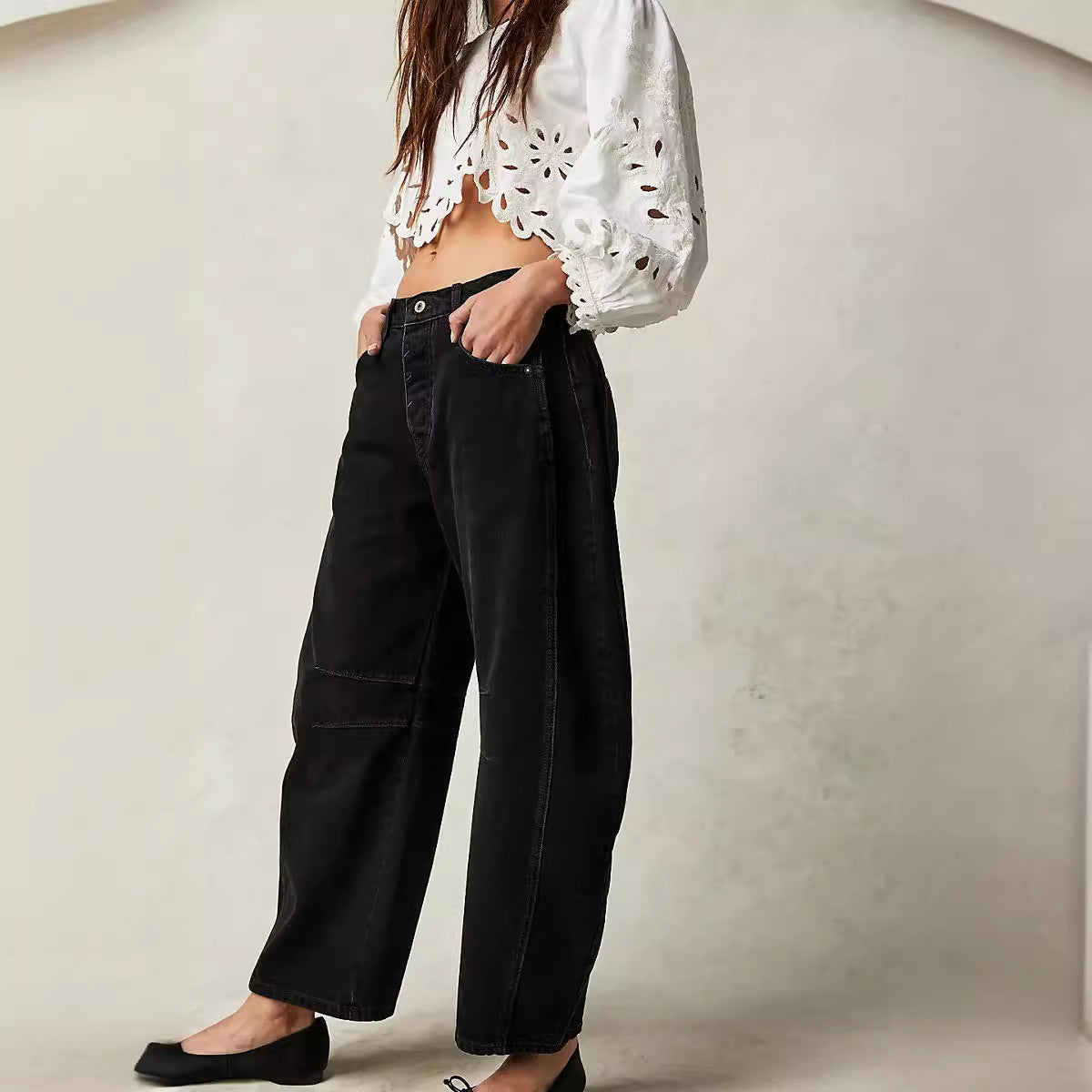 In Stock 2025 Best Seller in Europe and America in Stock Wide Leg Loose Jeans Women's Washed Denim K306