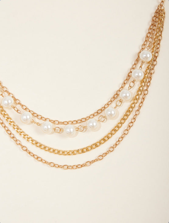 FB3337 2025 waist chain pearl chain metal chain combination multi-layer wave fringed waist chain body chain