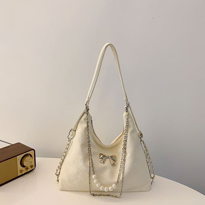 ZllKl Advanced Texture Niche Commuter Pearl Chain One Shoulder Bag Female Spring and Summer New All-Match Shoulder Tote Bag