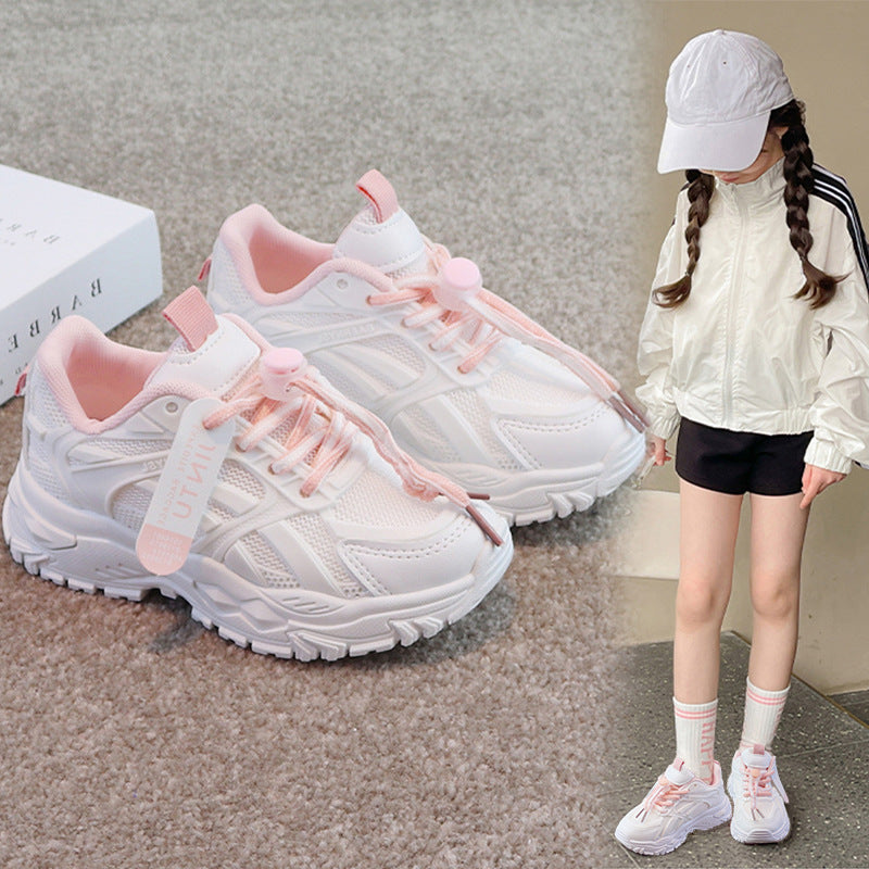 ZllKl Boy's Shoes Mesh Sneaker Spring and Autumn New Children's Tennis Shoes Girls Medium and Big Children Baby Girl Daddy Shoes Soft Bottom