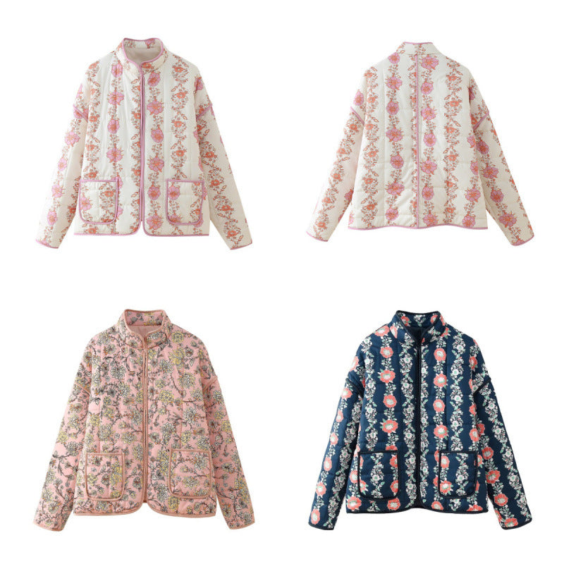 Cross-border 2025 autumn and winter European and American cross-border women's clothing street fashion casual printed cotton-padded jacket w028 6