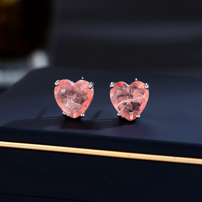2025 S925 silver needle girl heart earrings trendy sweet fresh super fairy temperament simple versatile ice crack love stud earrings