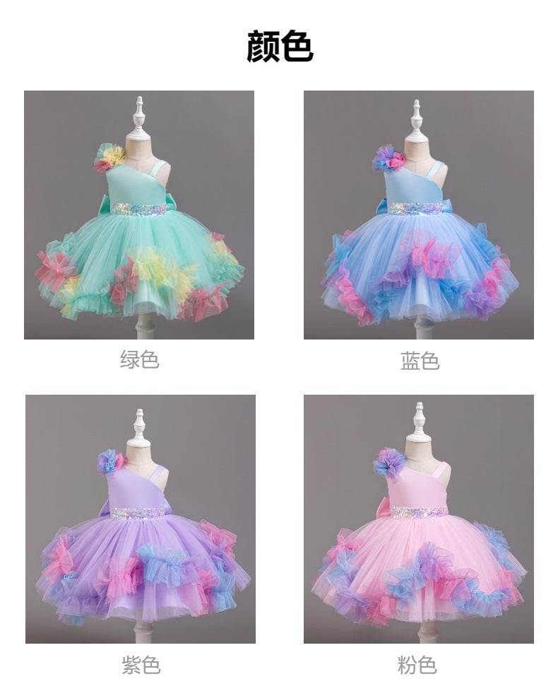 ZllKl Girls' Dress High-Grade Pettiskirt Catwalk Evening Dress Children's Chorus Clothing Performance Children Princess Dress