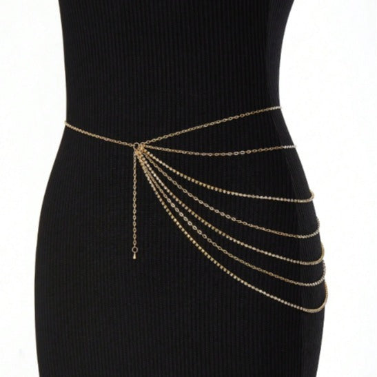 FB3328 2025 waist chain multi-layer diamond chain metal thin chain wave fringe pendulum chain waist chain body chain