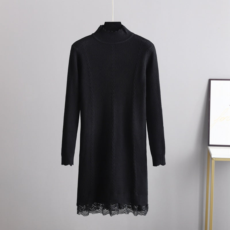 ZllKl Lace knitted dress women's autumn and winter inner lining skirt slim fit with coat medium and long sweater skirt arm