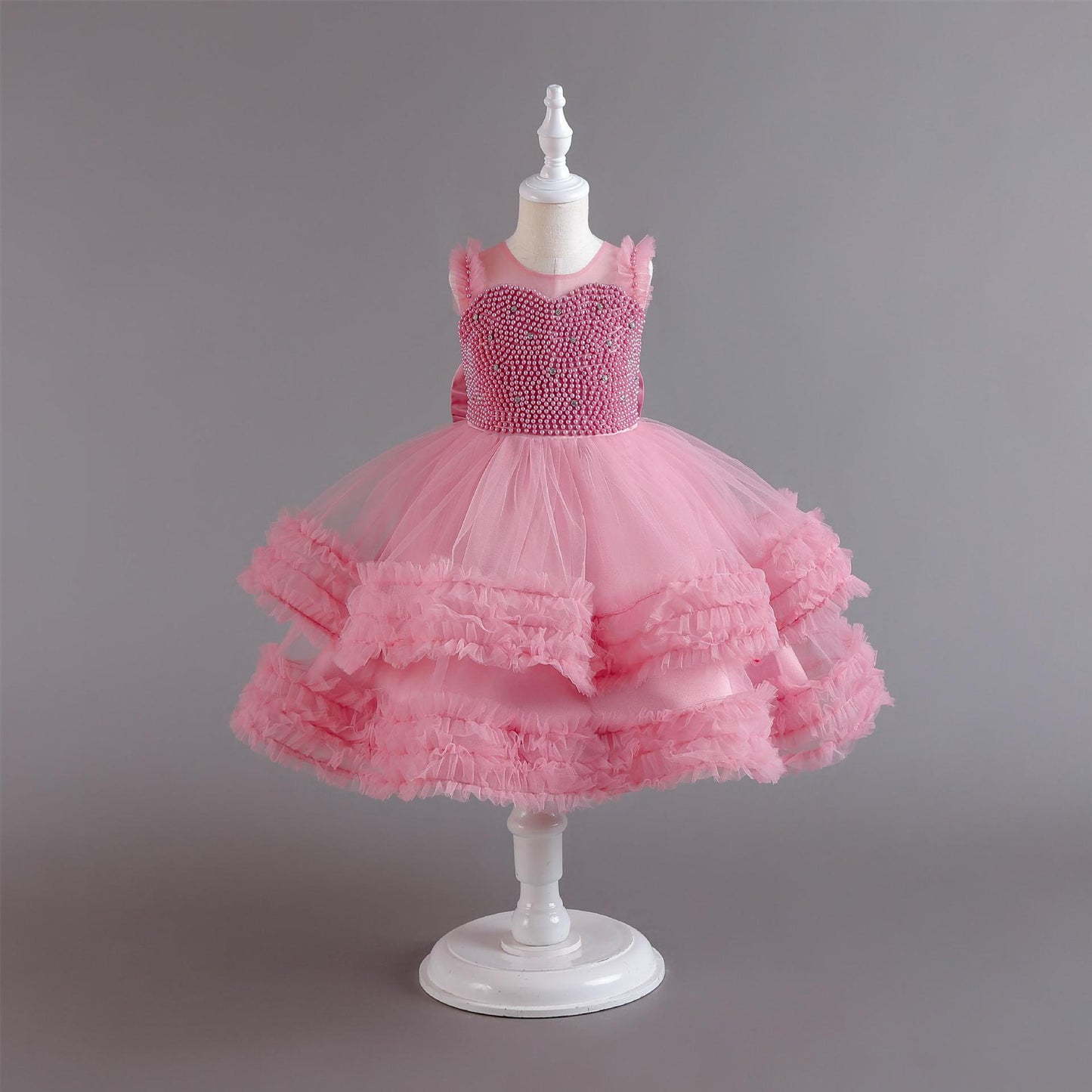 ZllKl High-End Girls Evening Dress Summer Performance Host Dress Flower Girl Dress Children Princess Dress One Year Old Celebration Dress