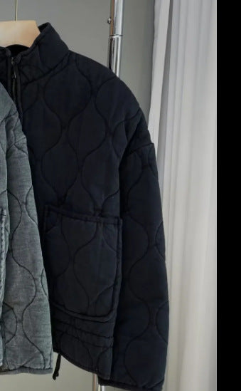 European and American style autumn and winter new women's clothing solid color casual fashion versatile pocket decoration cotton jacket 0002042