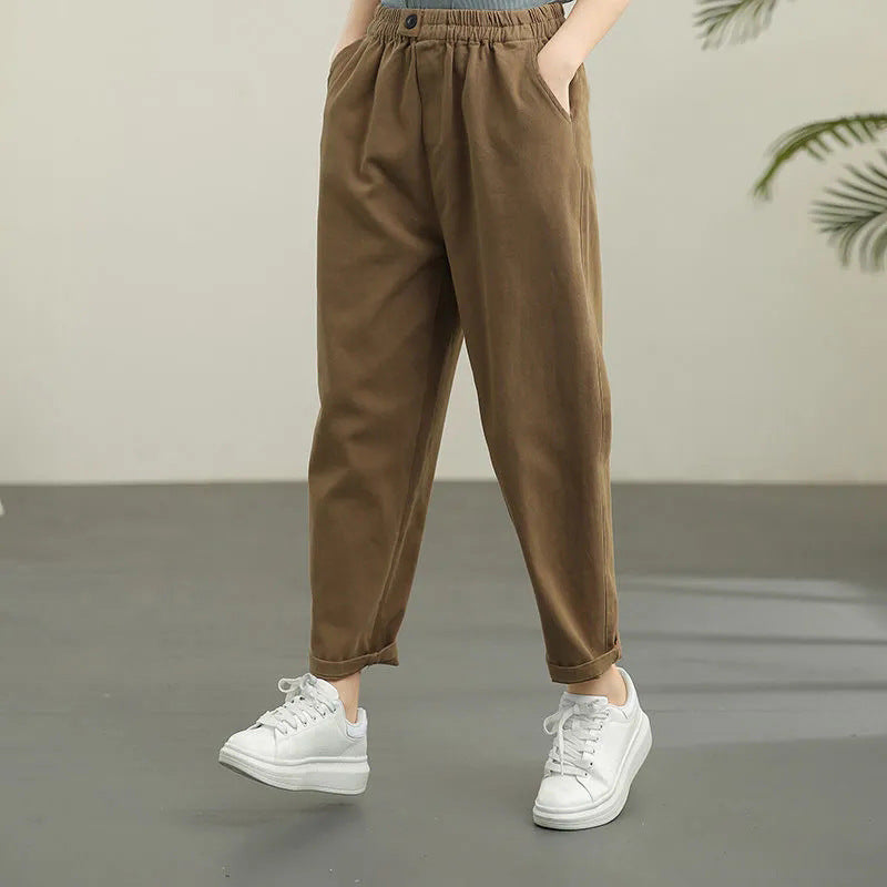 ZllKl Solid Color Cropped Harem Pants Women's Autumn Small Loose plus Size Plump Girls Slimming Cropped Spring and Autumn Leisure Tappered Pants