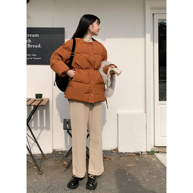 GIERRT Edinburgh, white duck down fur collar scarf down jacket women's autumn bread jacket loose atmosphere coat