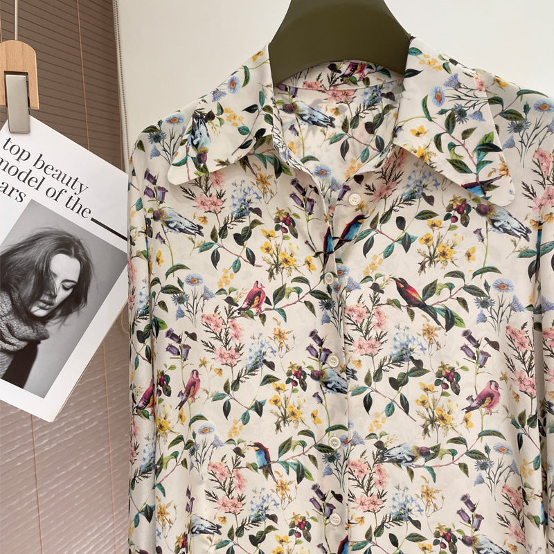 Silk shirt women's spring and summer popular mulberry silk design sense niche top outside wear temperament fashion shirt
