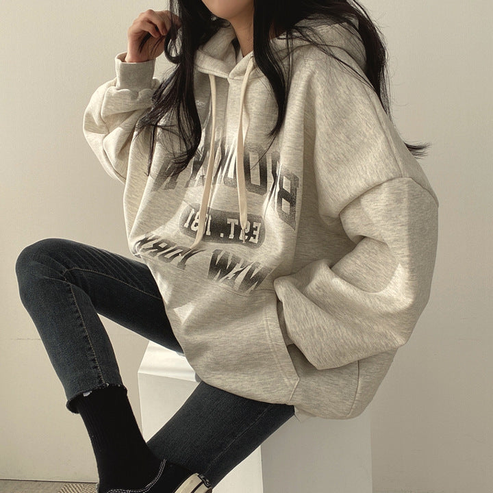 ZLLKL 2025 Korean version of thin letter sweater women's hooded autumn women's clothing autumn and winter thickened fleece jacket large size top