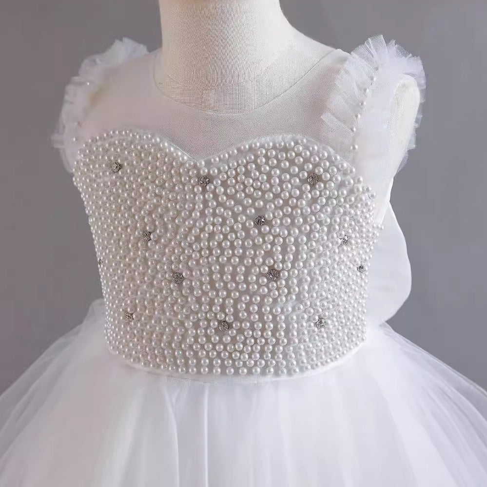 ZllKl High-End Girls Evening Dress Summer Performance Host Dress Flower Girl Dress Children Princess Dress One Year Old Celebration Dress