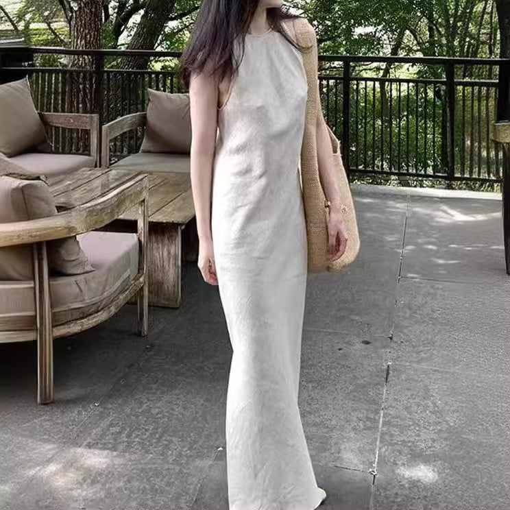2025 Spot new Chinese style cold sense sleeveless dress women's popular summer new niche temperament long back
