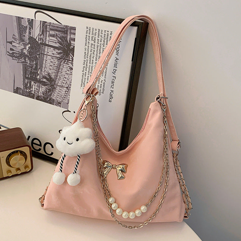 ZllKl Advanced Texture Niche Commuter Pearl Chain One Shoulder Bag Female Spring and Summer New All-Match Shoulder Tote Bag