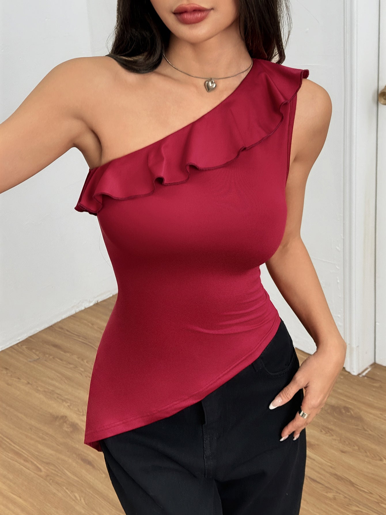 spring and summer new New women's clothing sexy pure desire unilateral sling vest small machine off-the-shoulder top