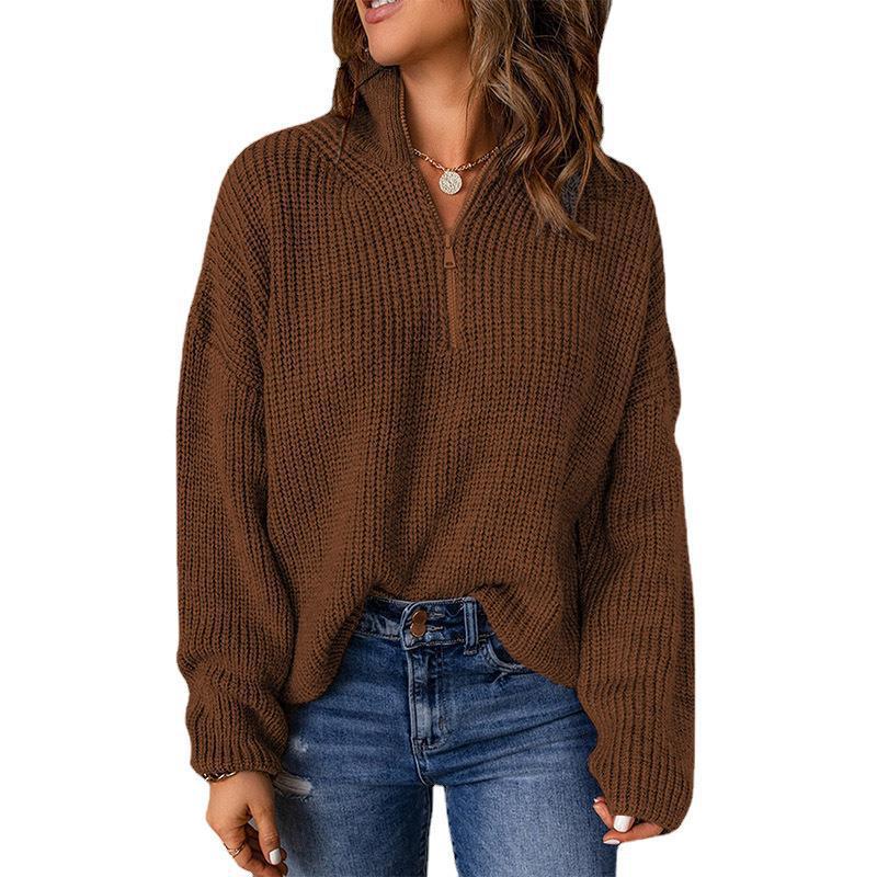 autumn and winter TEMU European and American women's clothing cross-border new zipper turtleneck regular sweater top women
